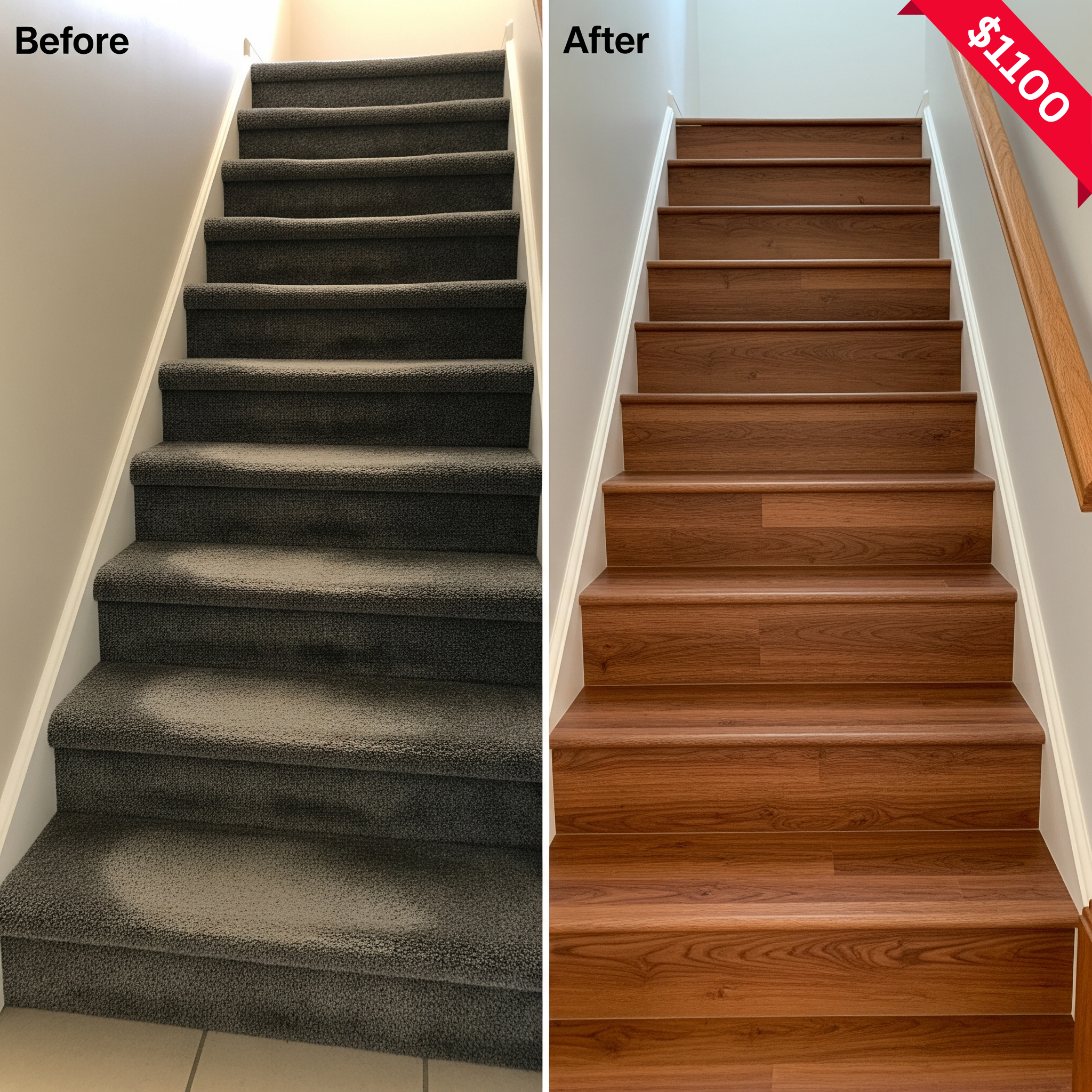 Clarington stairs collage before and after
