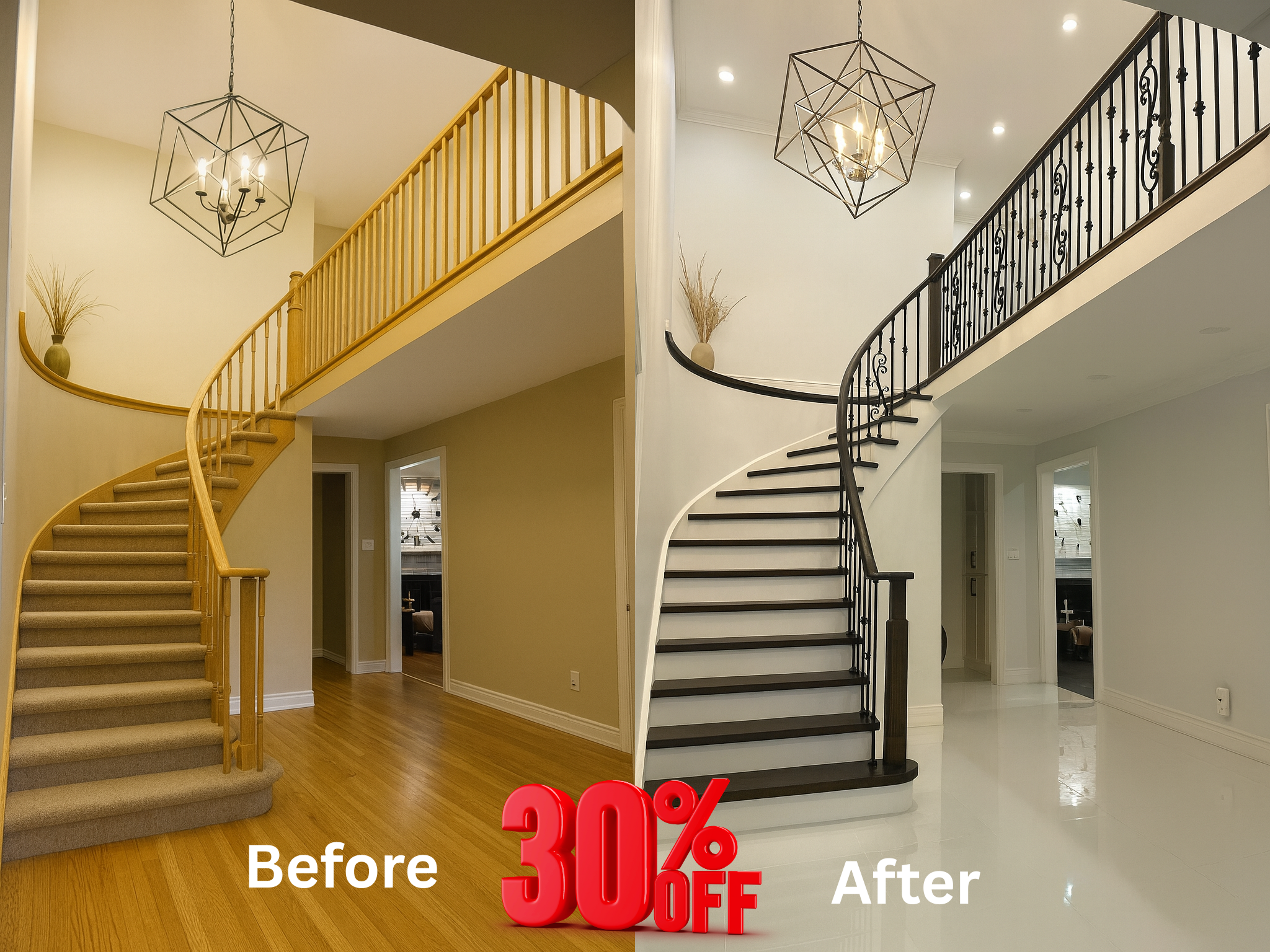 Clarington stairs collage before and after