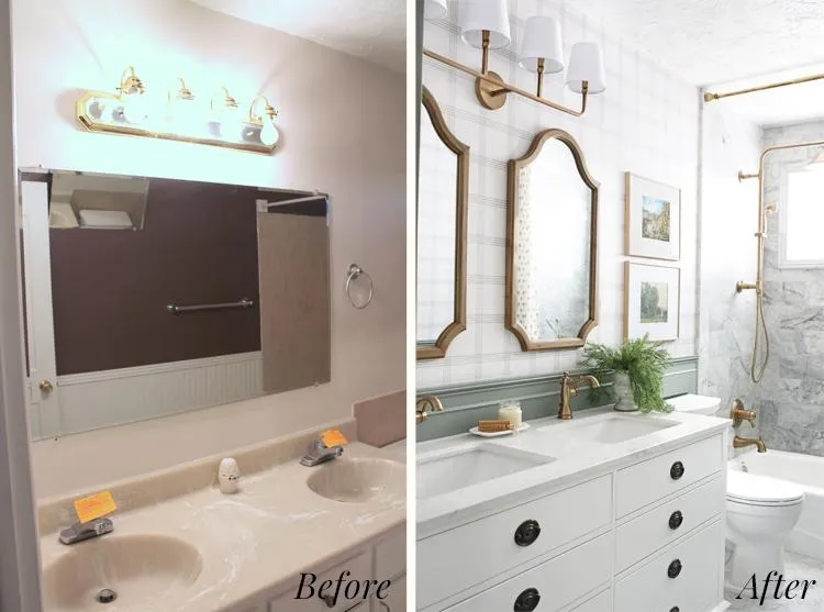 Completed modern bathroom with tiled surfaces and a wood vanity