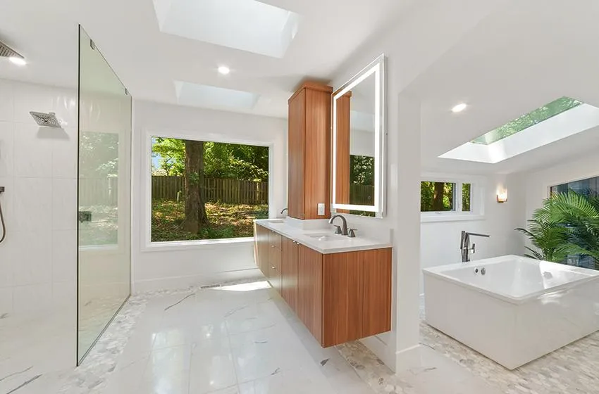 Bathroom renovation showcasing a contemporary space with a focus on functionality and style.