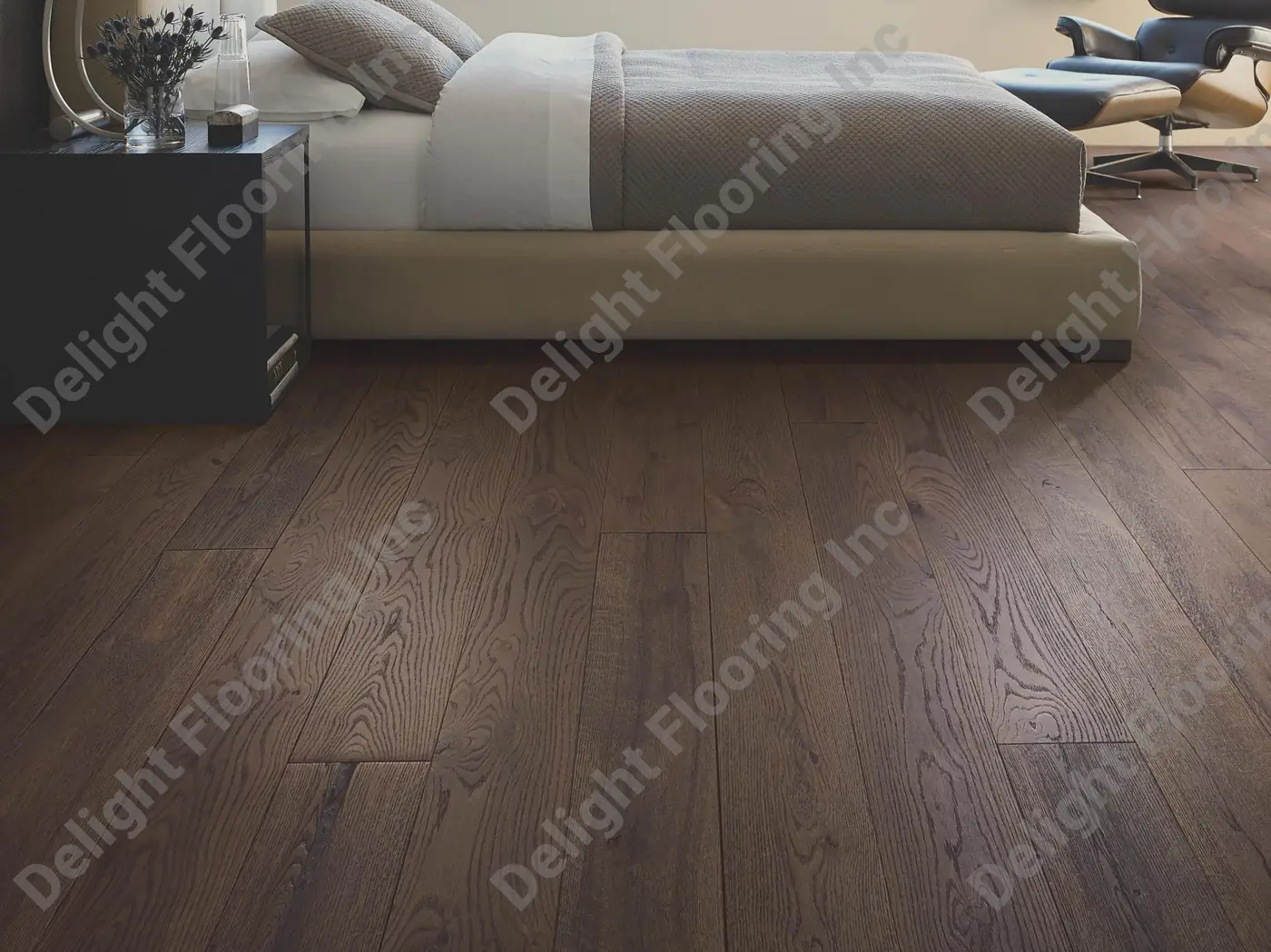A close-up view of the hardwood flooring.