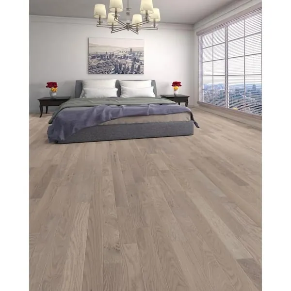 A close-up of a section of hardwood flooring showing its color and texture.