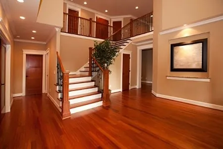 A close-up view of the hardwood flooring in a home.