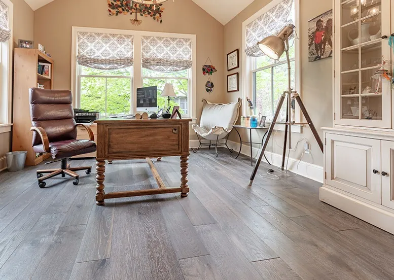 Laminate flooring shows a consistent pattern across the installed area.
