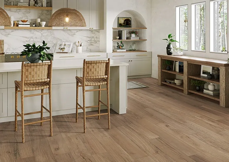 Laminate flooring shows a consistent pattern across the installed area.